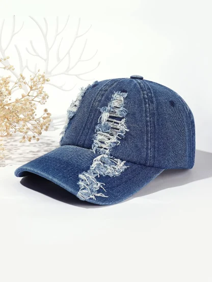 Distressed Denim Baseball Cap - Image 4