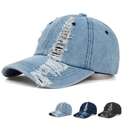 Distressed Denim Baseball Cap - Image 7